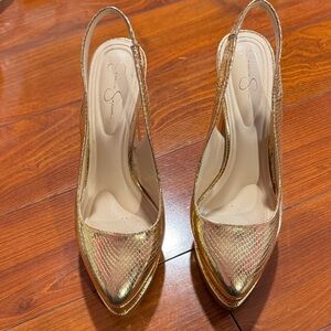 Jessica Simpson Shimmering Gold Slingback Heels